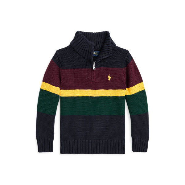 RL Navy Multi Striped Cotton Quarter-Zip Sweater Boys 2-7 1