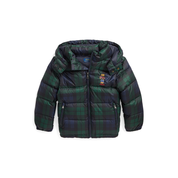 Polo Bear Plaid Down Hooded Jacket