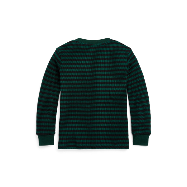 Moss Agate/Polo Black Striped Waffle Cotton Long-Sleeve Tee Boys 2-7 2