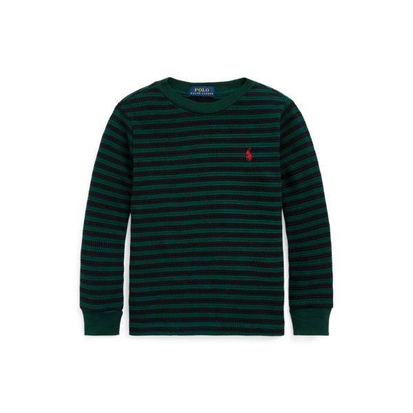Moss Agate/Polo Black Striped Waffle Cotton Long-Sleeve Tee Boys 2-7 1