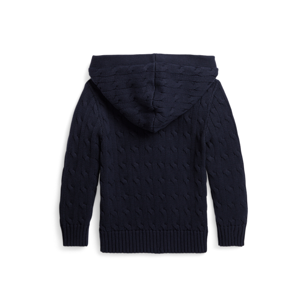 RL Navy Cable-Knit Cotton Hooded Sweater Boys 2-7 2
