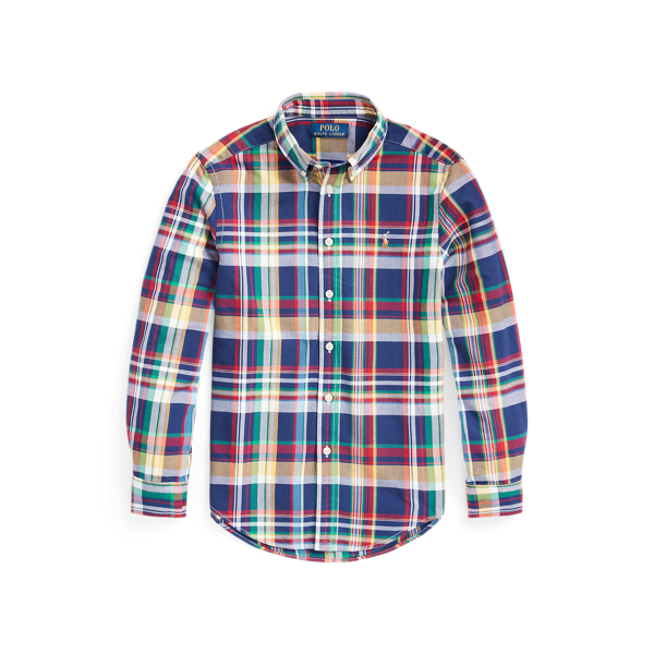 Navy/Yellow Multi Plaid Cotton Oxford Shirt Boys 8-20 1