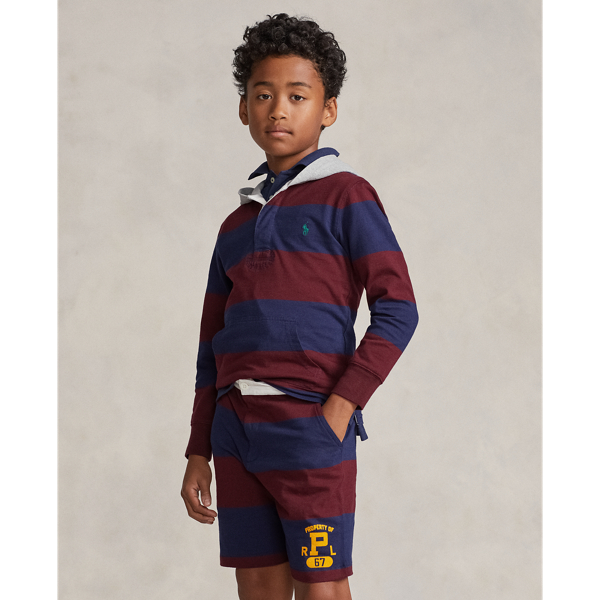 Harvard Wine/Navy Striped Cotton Hooded Rugby Shirt Boys 8-20 6
