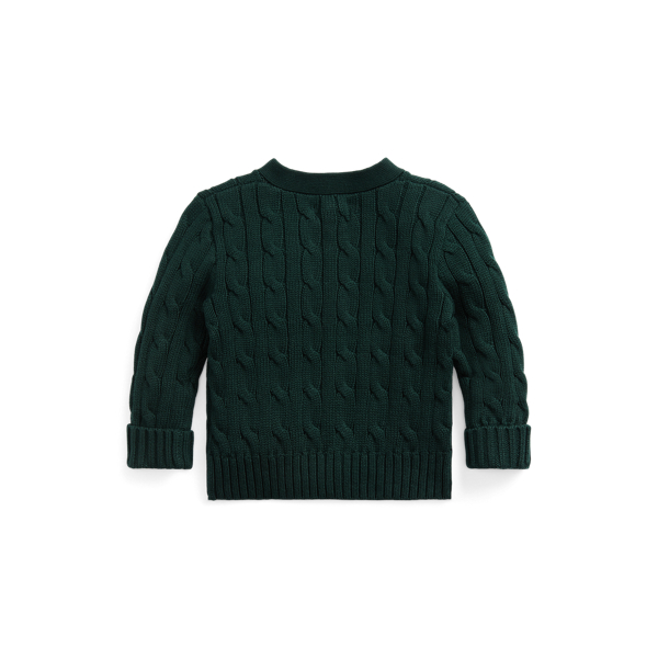 Moss Agate/Wine Cable-Knit Cotton V-Neck Cardigan Baby Boy 2