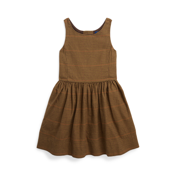 Vestido de sarja de algod&atilde;o axadrezado