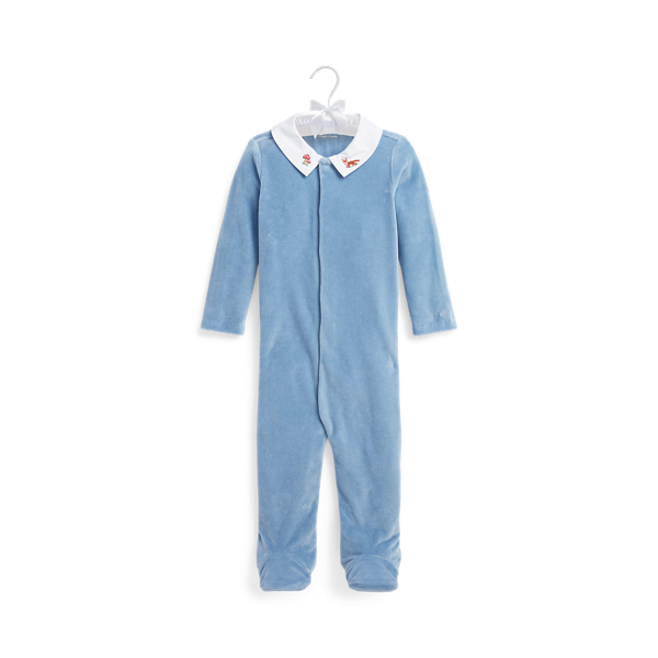 Geborduurde velours overall met voetjes Baby Boy in 1