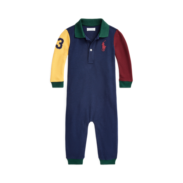 Color-Blocked Cotton Mesh Polo Coverall Baby Boy 1