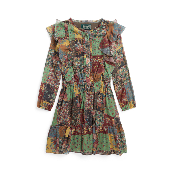 Patchwork-Chiffonkleid mit R&uuml;schen