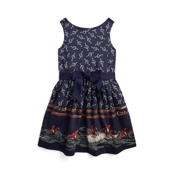 Equestrian-Print Twill Dress