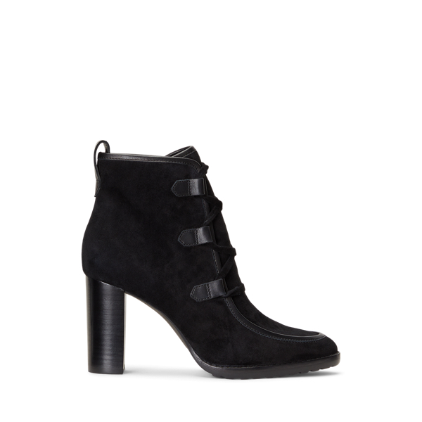 Black/Black Mabel Leather-Trim Suede Bootie Lauren 1