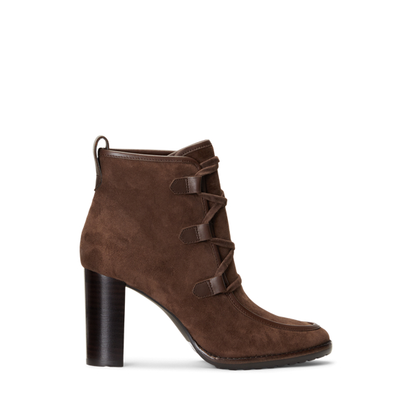 Chestnut Brown Mabel Leather-Trim Suede Bootie Lauren 1