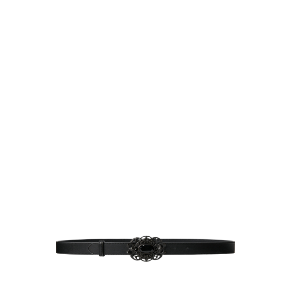 Stone-Buckle Leather Skinny Belt