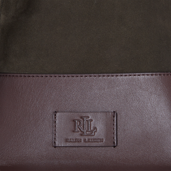 Dark Olive/Chestnut Brown Quilted Suede Large Devyn Tote Bag Lauren 6