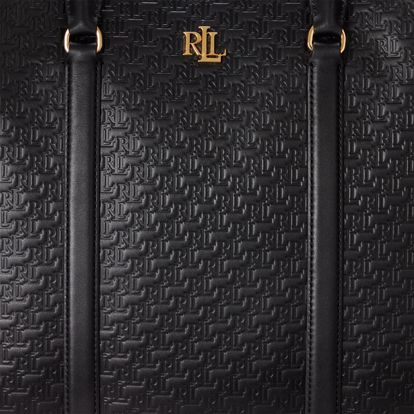 Black Embossed Leather Large Marcy Satchel Lauren 6