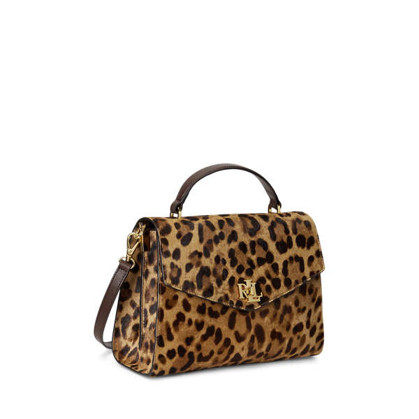 Leopard/Chestnut Brown Print Haircalf Medium Farrah Satchel Lauren 3