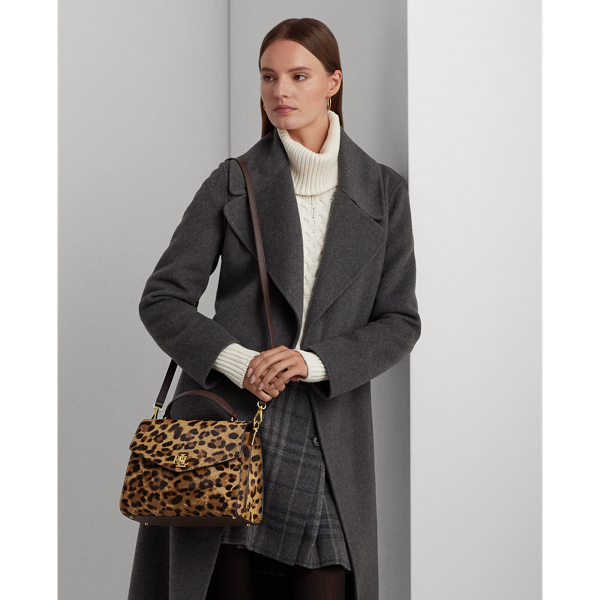 Leopard/Chestnut Brown Print Haircalf Medium Farrah Satchel Lauren 8