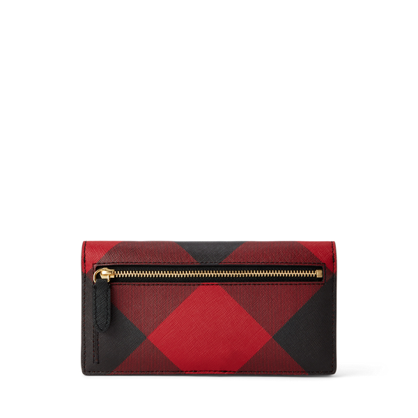 Red/Black Print Crosshatch Leather Slim Wallet Lauren 2