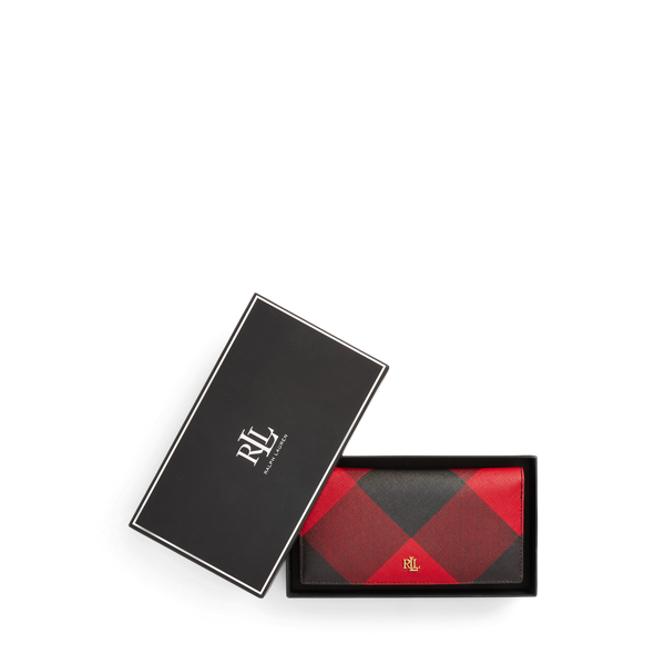 Red/Black Print Crosshatch Leather Slim Wallet Lauren 4