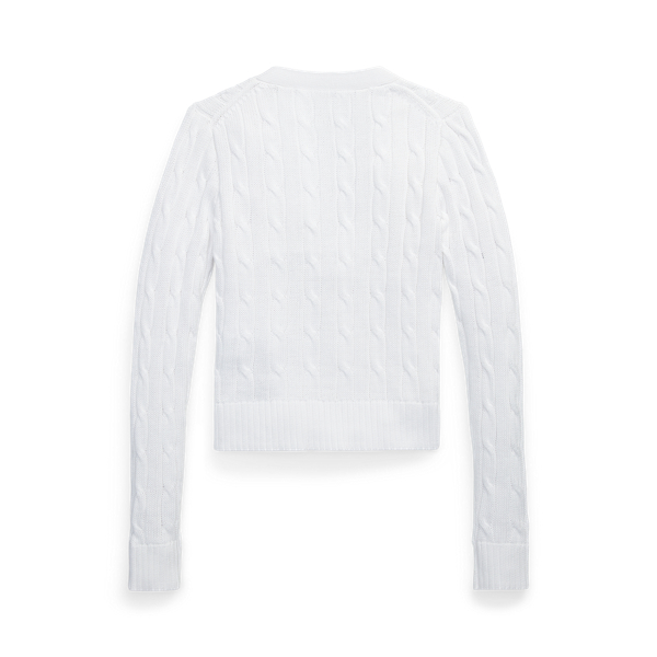 White Cable-Knit Cotton V-Neck Cardigan Polo Ralph Lauren 2