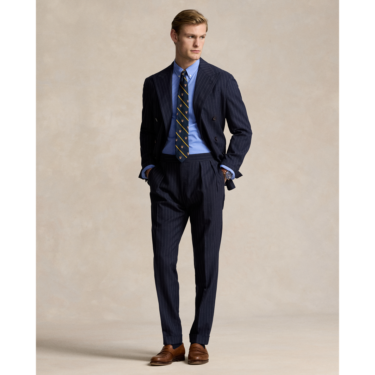 Мужская рубашка Ralph Lauren Slim Fit Stretch End-On-End, цвет: Синий — фото 1
