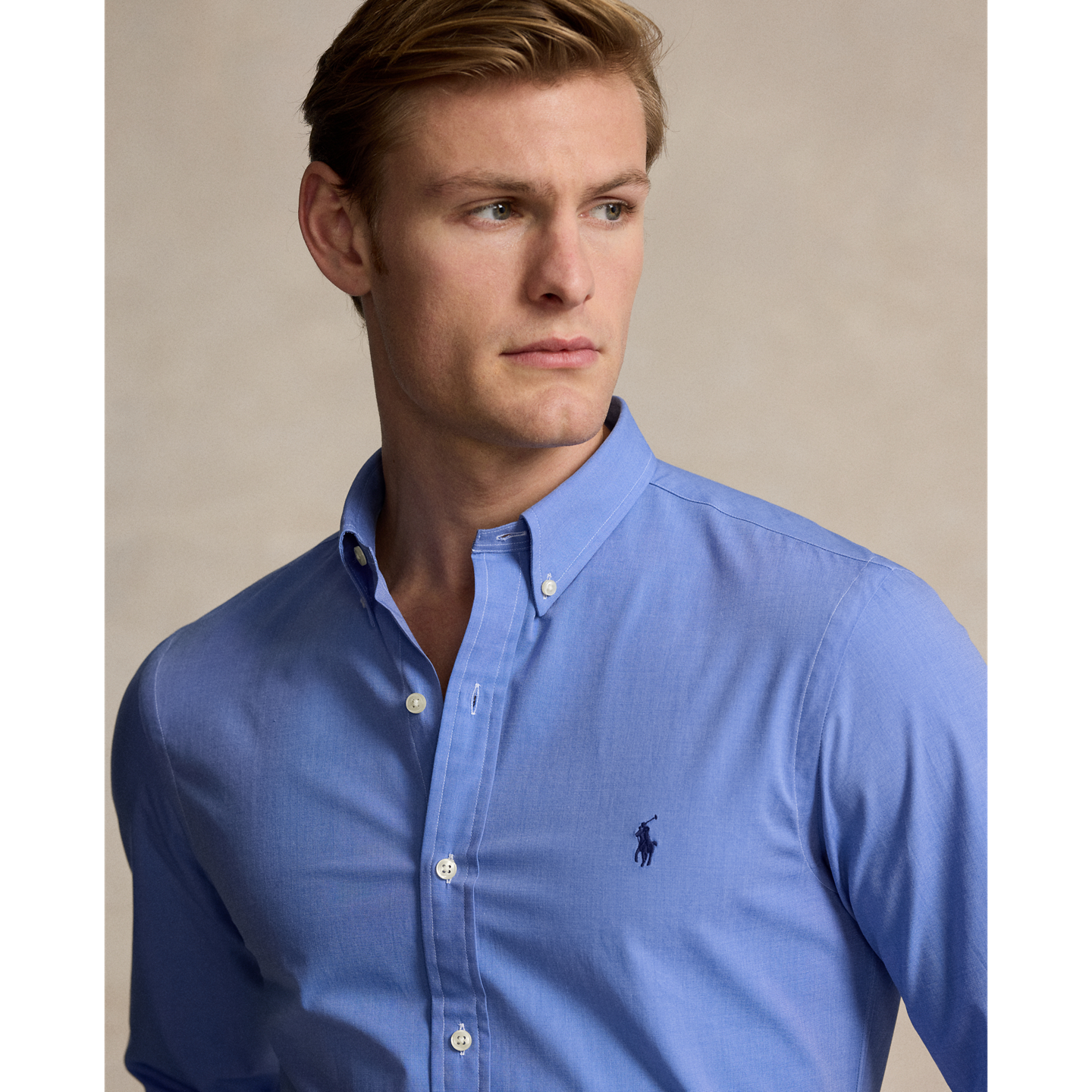 Мужская рубашка Ralph Lauren Slim Fit Stretch End-On-End, цвет: Синий — фото 3