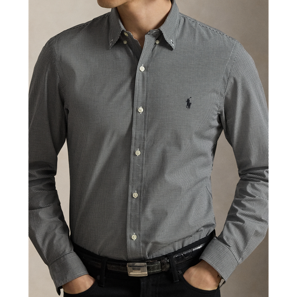 Slim Fit Check Stretch Poplin Shirt