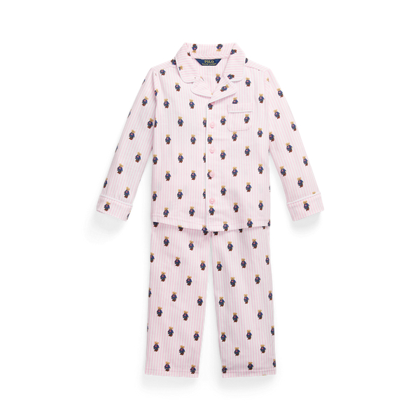 White/Pink Baumwollflanell-Pyjama mit Polo Bear Girls 1.5-6.5 Years 1
