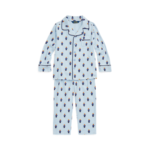 White/Blue Pyjama Polo Bear en flanelle de coton Boys 1.5-6 Years 1