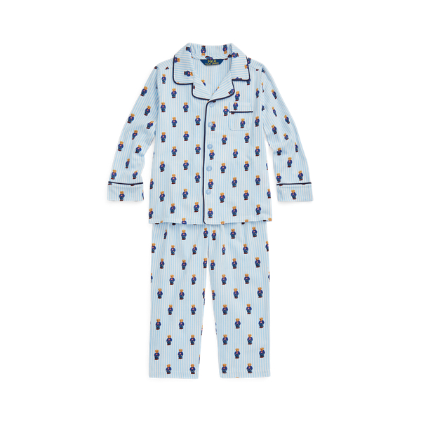 White/Blue Polo Bear Cotton Flannel Sleep Set Boys 1.5-6 Years 1