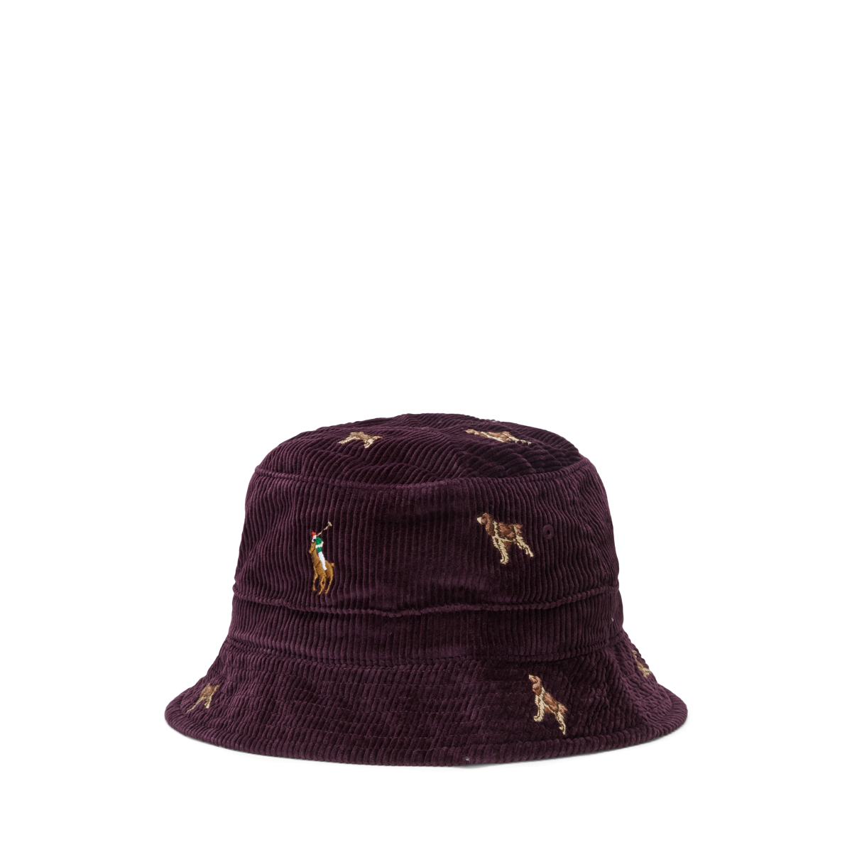Dog-Embroidered Corduroy Bucket Hat