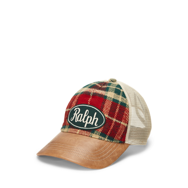 Leather-Bill Plaid Trucker Cap