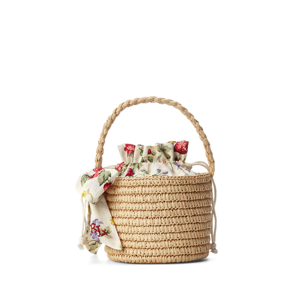 Borsa in rafia con finitura floreale