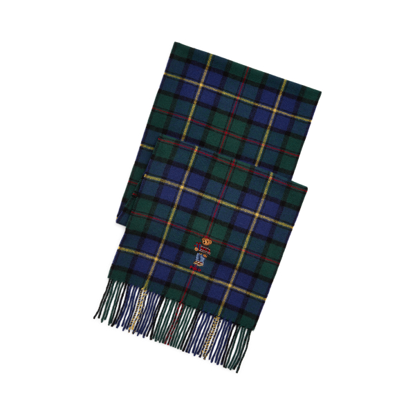 Polo Bear Plaid Wool Scarf