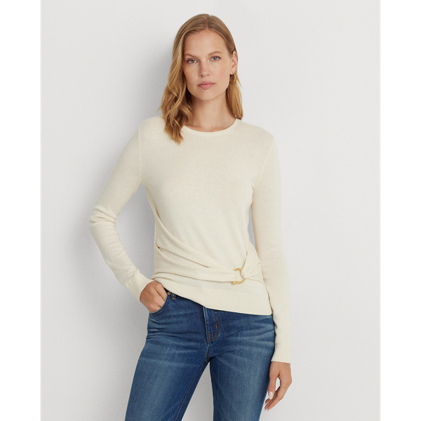 Mascarpone Cream Twist-Front Cotton-Blend Sweater Lauren 1