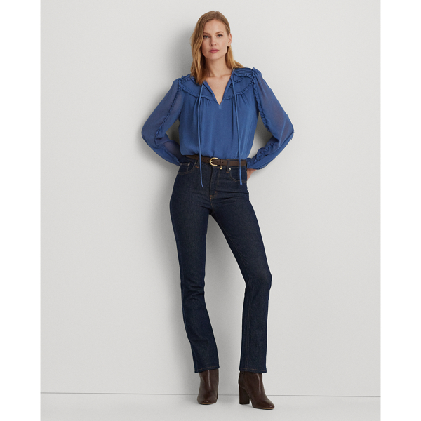 Frosted Lapis Ruffle-Trim Georgette Tie-Neck Blouse Lauren 4