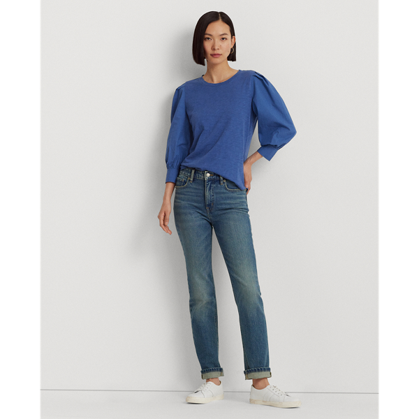 Frosted Lapis Jersey & Poplin Puff-Sleeve Top Lauren 4
