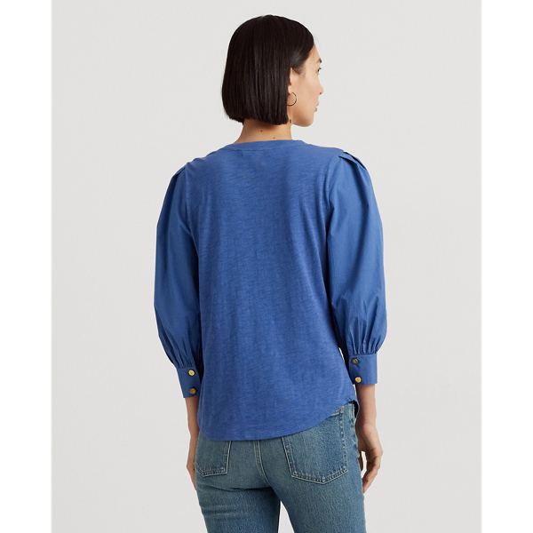 Frosted Lapis Jersey & Poplin Puff-Sleeve Top Lauren 5