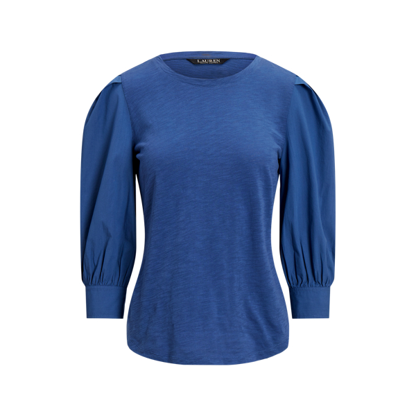 Frosted Lapis Jersey & Poplin Puff-Sleeve Top Lauren 2