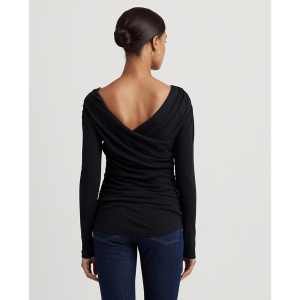 Black Ruched Asymmetrical Stretch Cotton Top Lauren 5