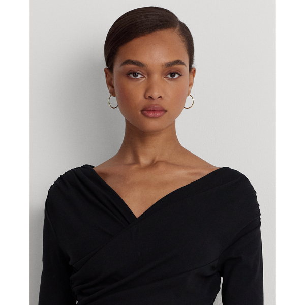 Black Ruched Asymmetrical Stretch Cotton Top Lauren 6