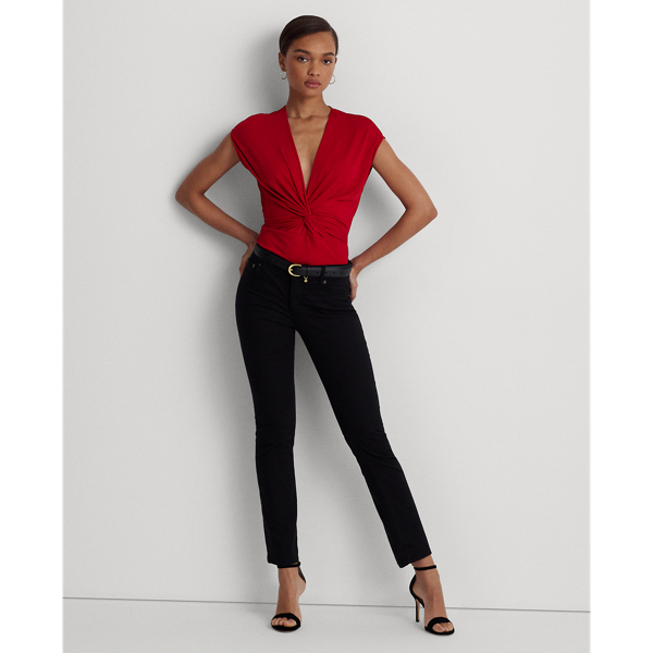Martin Red Twist-Front Jersey Cap-Sleeve Tee Lauren 4
