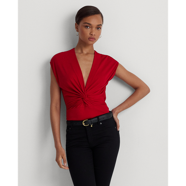 Martin Red Twist-Front Jersey Cap-Sleeve Tee Lauren 1