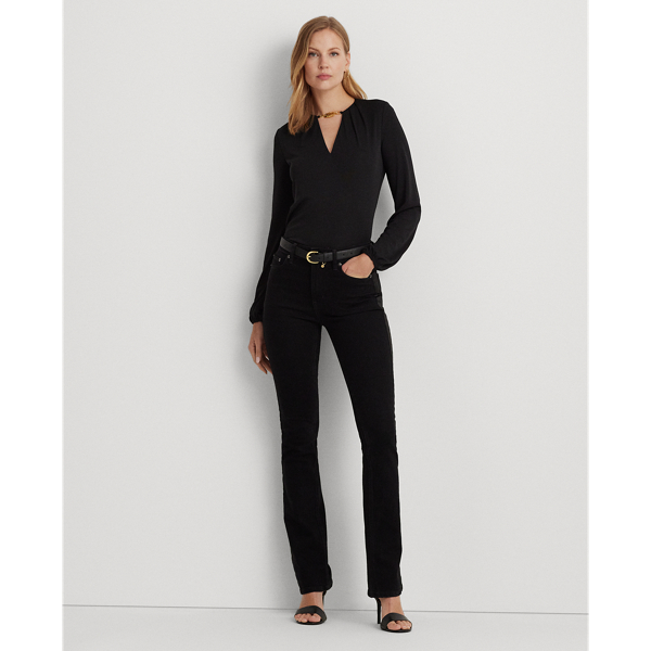 Black Logo-Trim Stretch Jersey Top Lauren 4