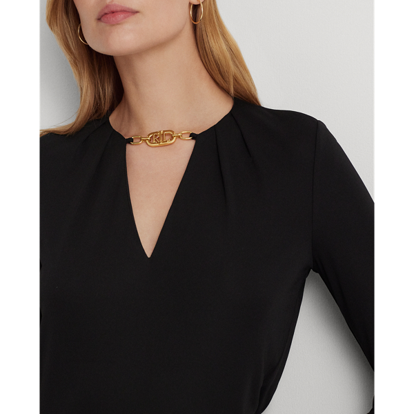 Black Logo-Trim Stretch Jersey Top Lauren 6