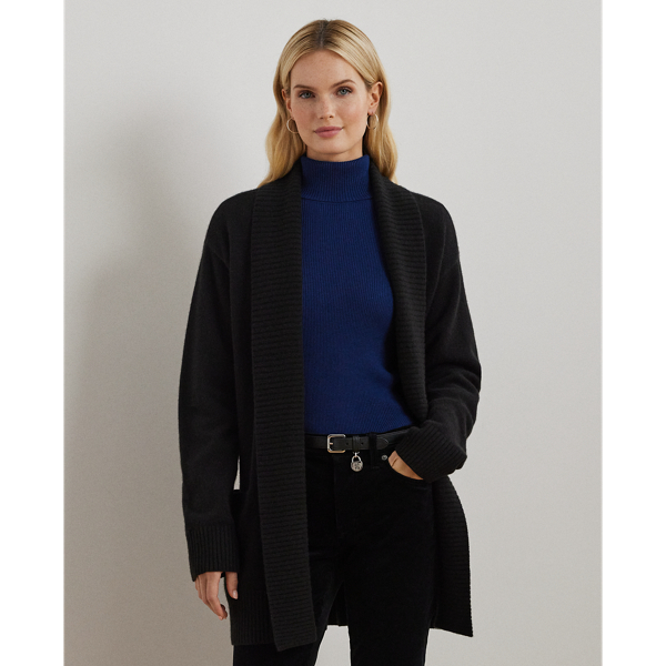 Black Washable Cashmere Shawl-Collar Cardigan Lauren 1