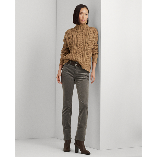 Classic Camel Cable-Knit Cotton-Blend Turtleneck Lauren 4