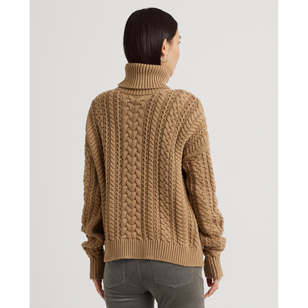 Classic Camel Cable-Knit Cotton-Blend Turtleneck Lauren 5