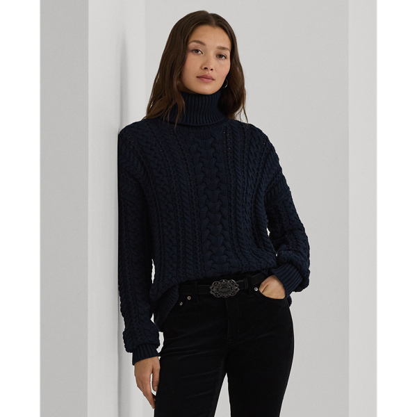 Lauren Navy Cable-Knit Cotton-Blend Turtleneck Lauren 1