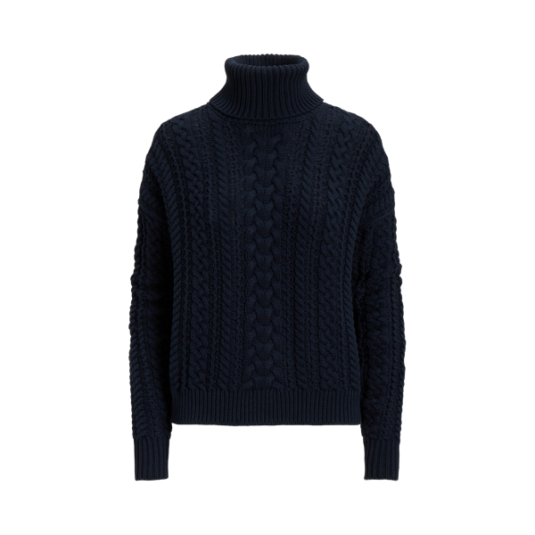 Cable Knit Cotton Blend Turtleneck Ralph Lauren