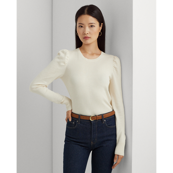 Mascarpone Cream Cotton-Blend Puff-Sleeve Sweater Lauren 1